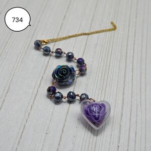 Rose Beaded Car Charm with Heart